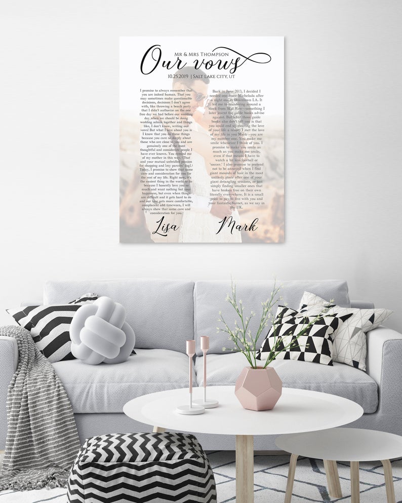 Photo With Vows On Canvas Second Anniversary Gift