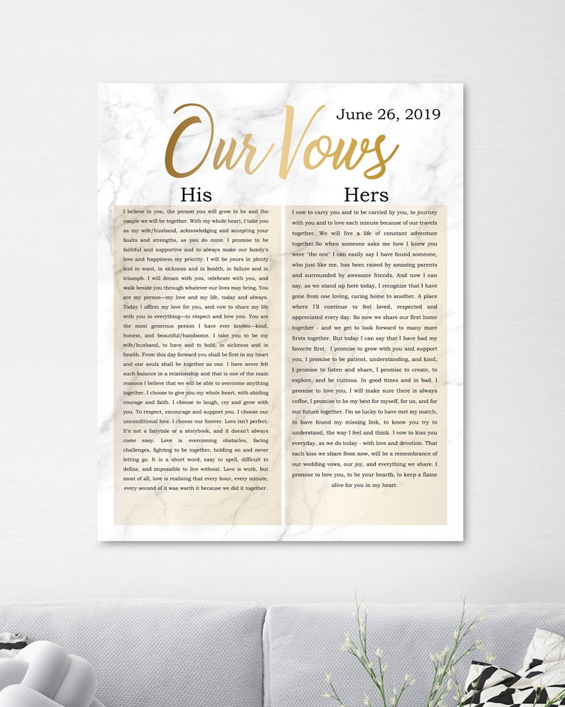 Vows With Names On Canvas Second Anniversary Gift