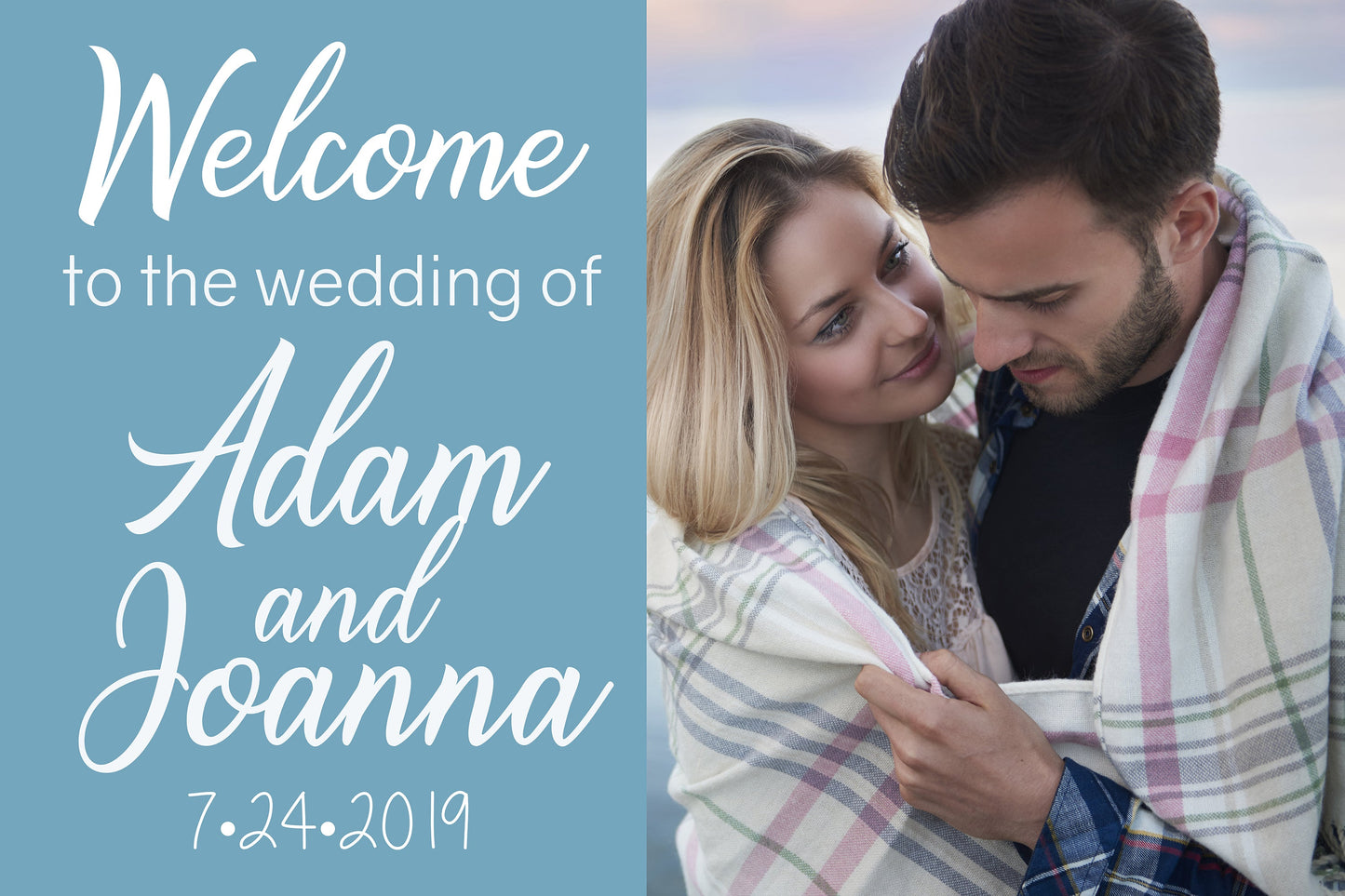 Wedding Welcome Sign - Picture and Names Blue Edition