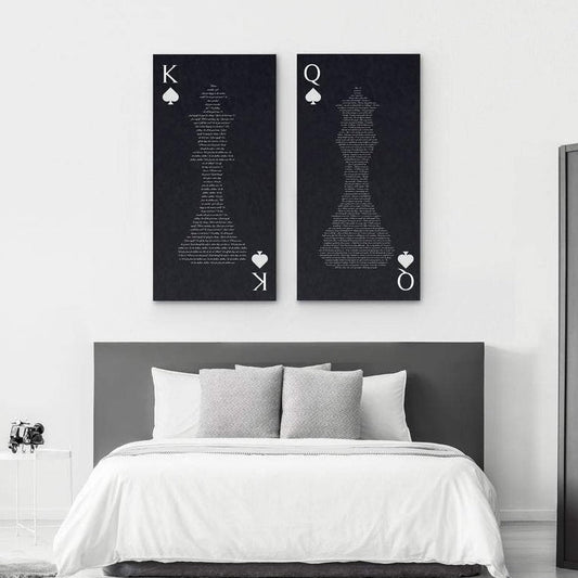 King And Queen 2 Piece Canvas With Song Or Vows Second Anniversary Gift