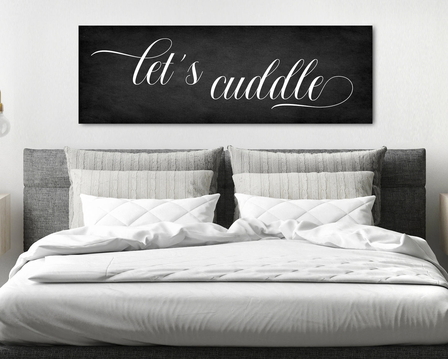 Let's Cuddle Bedroom Sign • Over Bed Decor • Romantic Wall Art