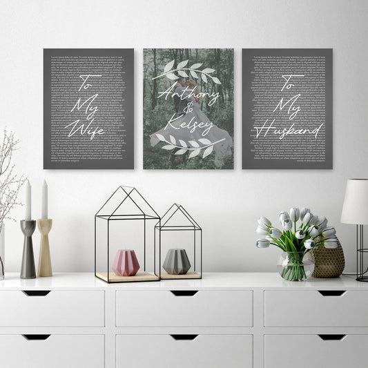 Personalized 3 Panel Wedding Vows Canvas with Names, Ivy and Photo