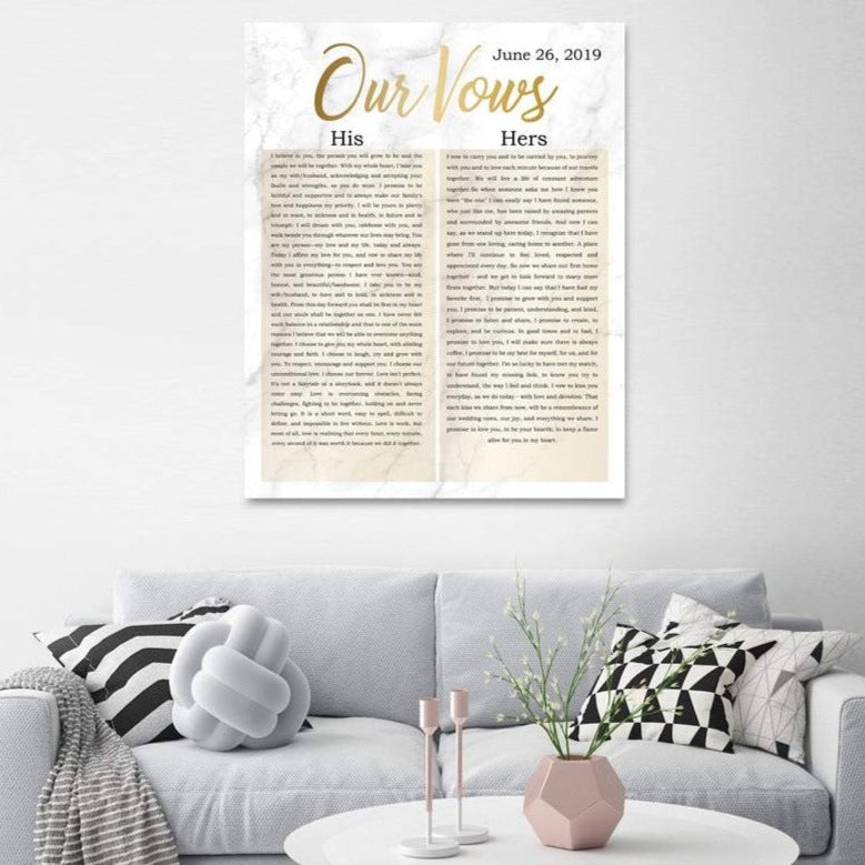 Vows With Names On Canvas Second Anniversary Gift