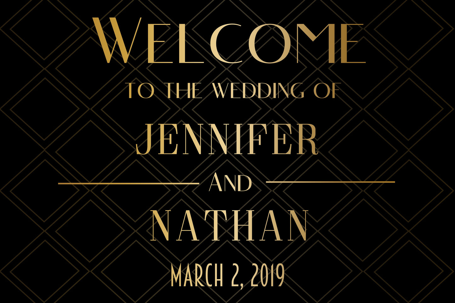 Welcome Wedding Sign - Black and Gold