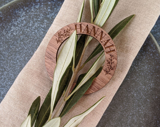 Custom Wood Napkin Rings in Walnut Shade 